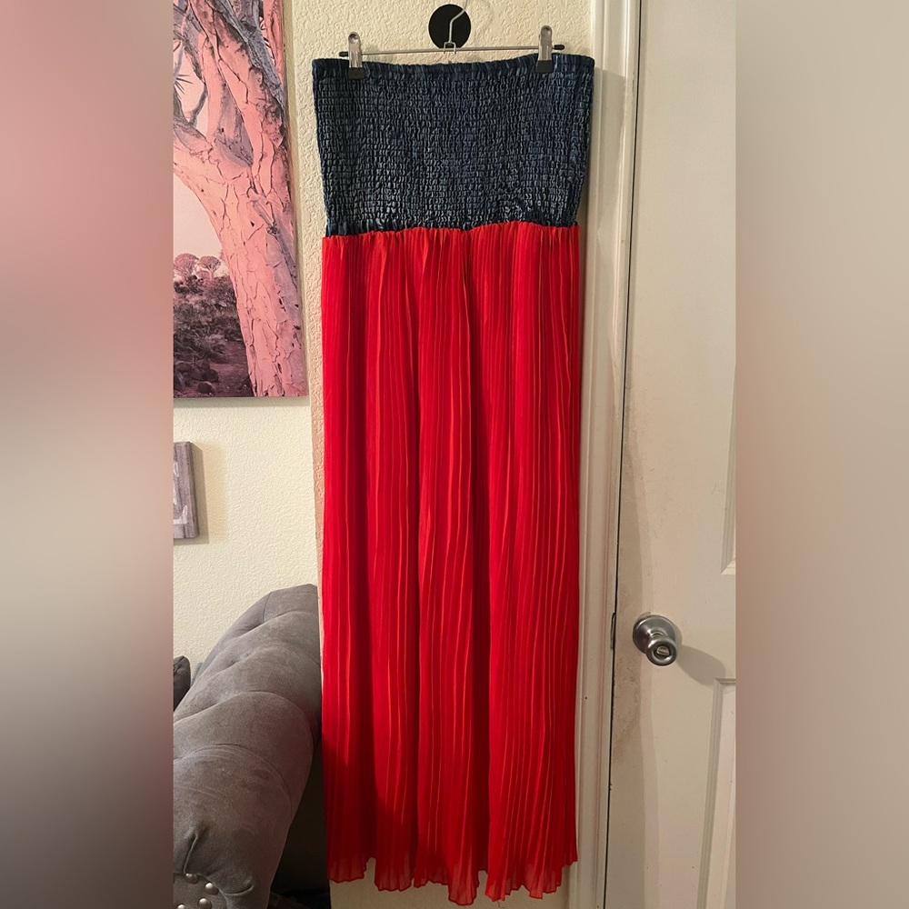 Plus Size Womens oranges/jean look strapless flowy dress size 3X pre-owned